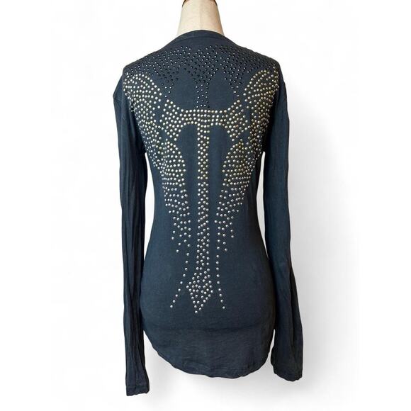 Wrangler Y2K Style Henley Sz XL juniors Rhinestone Embroidery Wings Distressed - Picture 1 of 8